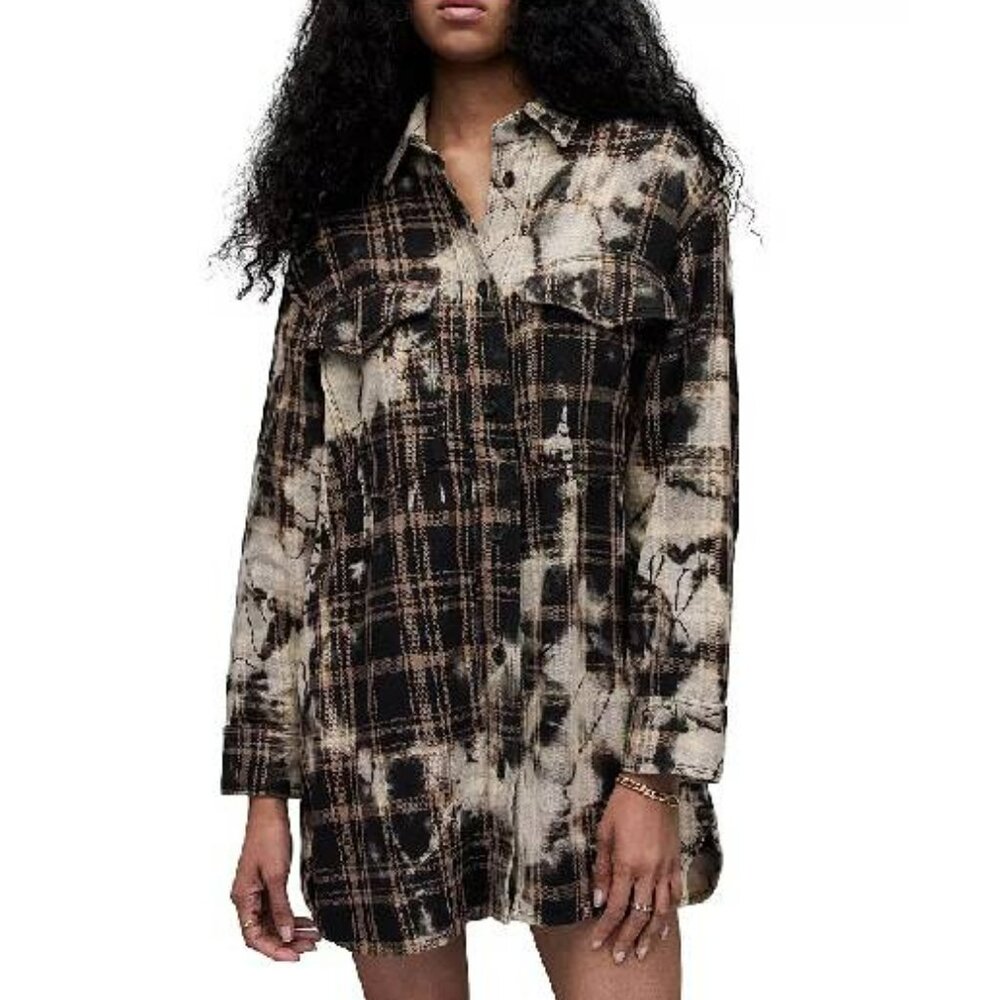 NEW ALLSAINTS Lily Cotton Check Shacket Dress SIZE UK12/US8#2491* - Picture 1 of 12